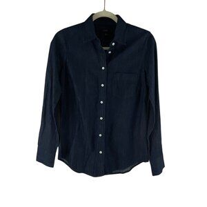 J.Crew Women's Dark Denim Button-Up Shirt XS Long Sleeves Casual Streetwear